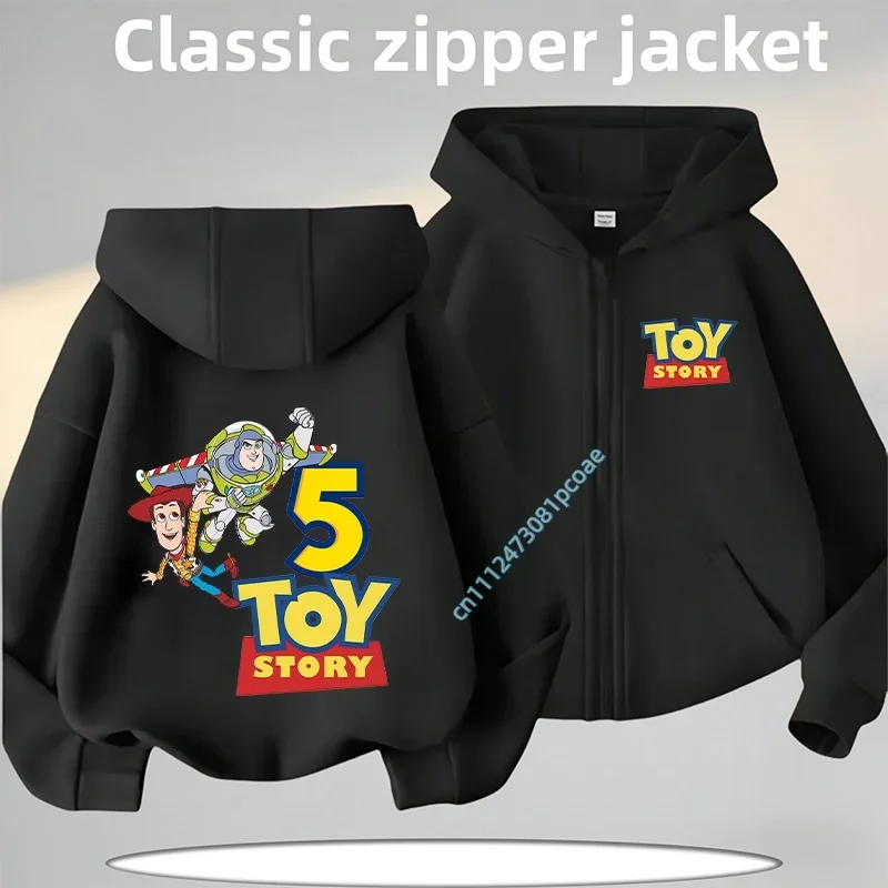 Toy Story Children's Zippered Hooded Sweatshirt for Boys, Girls' Casual Top with Cartoon Print, Digital 234567, Fall/Winter Coat