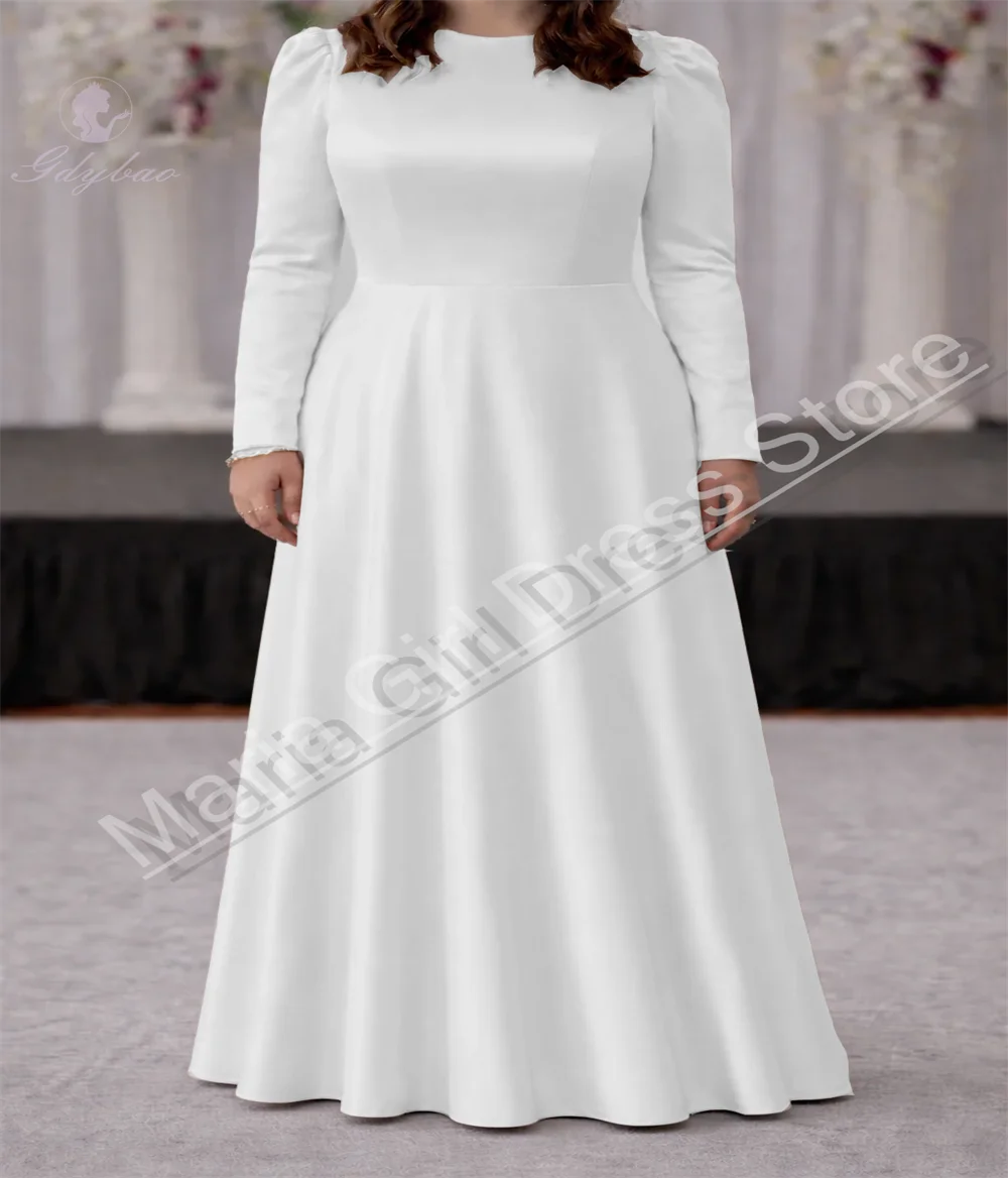 Custom Flower Girl Dress Suitable For Wedding Satin Long Sleeves Young Girls' First Communion Party Performance Dress
