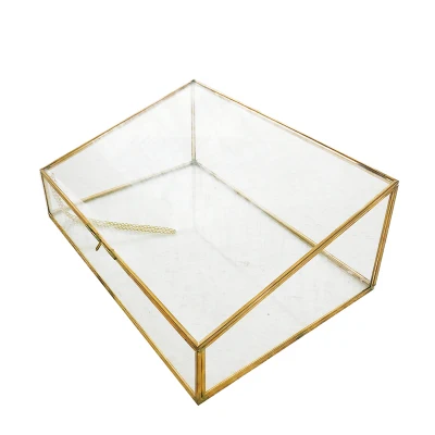 European Style Polygonal Vintage Copper Side Glass Jewelry Cosmetic Storage Box Jewelry Display and Storage