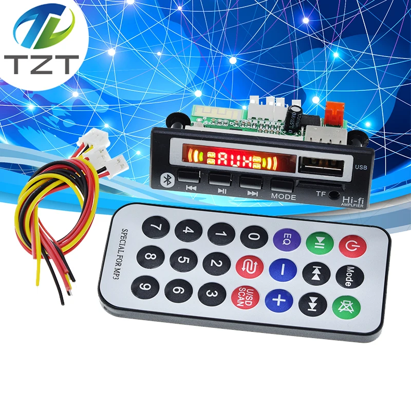 TZT Car Audio USB TF FM Radio Module Wireless Bluetooth 5V 12V MP3 WMA Decoder Board MP3 Player with Remote Control For Car