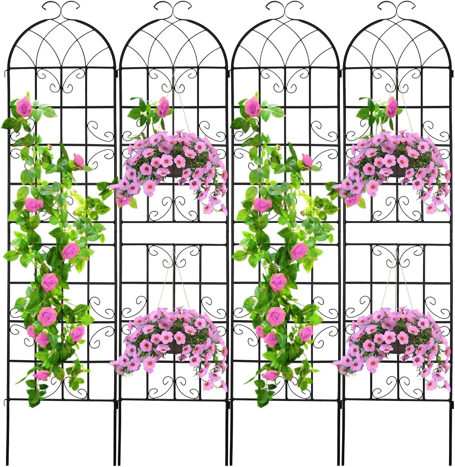 4 Pack 86.2x19.7in Metal Garden Trellis for Climbing Plants,Black Metal Garden Trellis for Vines Plant Rose Vegetable Support