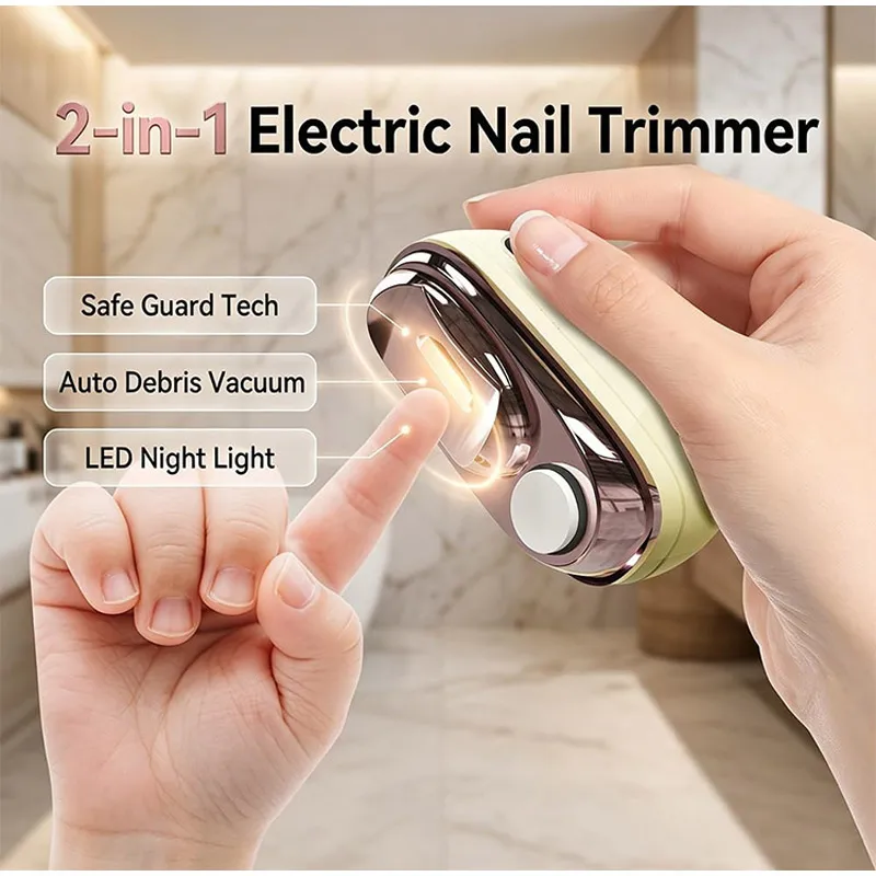 2-in-1 Smart Electric Nail Clipper & Polisher Rechargeable Automatic Nail Clippers With Debris Container Led Light For Home Use