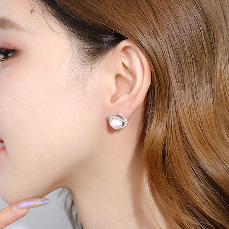 Happiness Surrounds French Style Pearl Earrings Light Luxury 925 Silver Earring Temperament Ear Stud For Women KOFSAC
