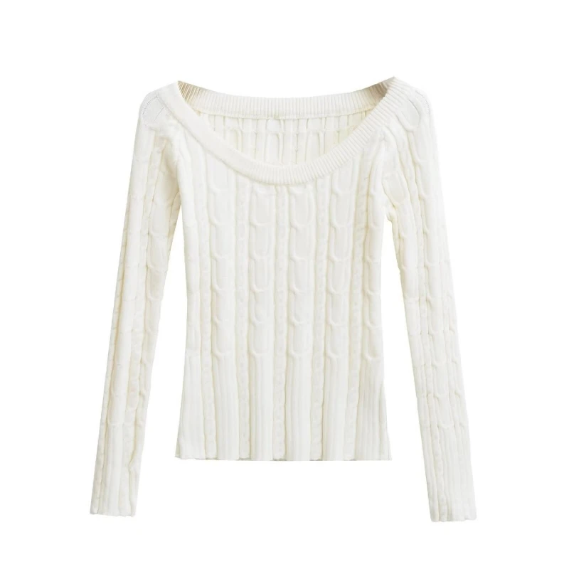 Wiosenny nowy sweter damski Fried Dough Twists z długim rękawem, wąski, solidny, hurtowo