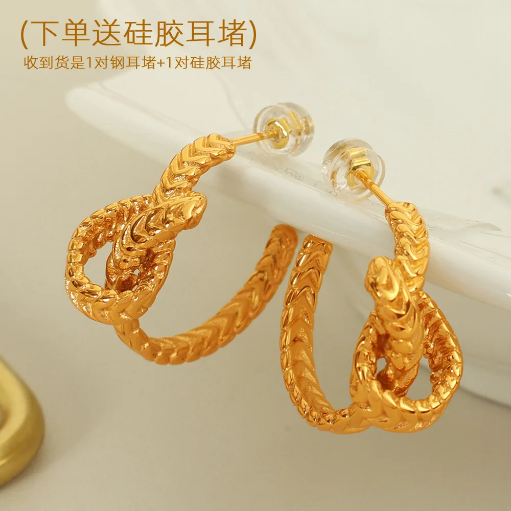 أقراط بتصميم عقدة فريدة من نوعها، مجوهرات جديدة من الفولاذ التيتانيوم، طراز فرنسي كلاسيكي أنيق أوروبي وأمريكي عصري