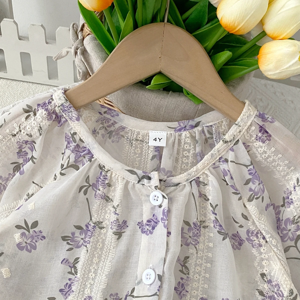 Girls Casual Suits New Jacquard Chiffon Printed Thin Long-Sleeve Wide-Leg Pants Kids Outfits Girl Clothing Sets