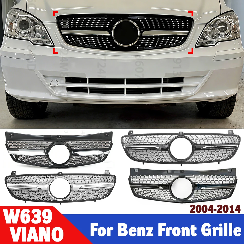 

Front Bumper Grille Panel for Benz Viano/Vito W639 2004-2014, Black ABS Mesh Grille Cover Replacement Car Exterior Accessories