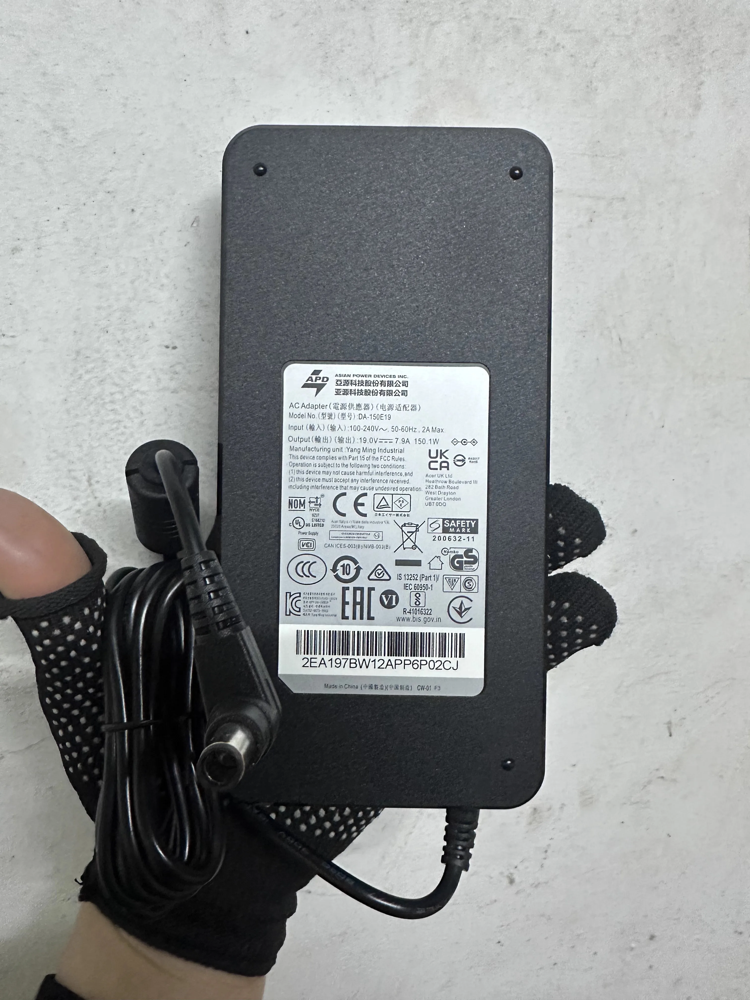 Genuine APD DA-150E19 DA-150C19 19V 7.9A 150W AC Adapter Charger For Acer Monitor B276HULEQ XB273UGSQ XZ350CUQ Z35q 7.4*5.0mm