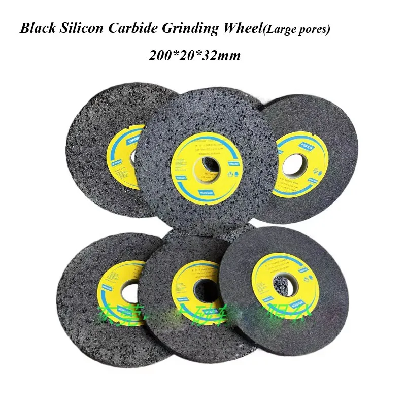 

Большие поры Черный шлифовальный круг из карбида кремния 200*20*32 мм для чугуна, резины, меди, алюминия, жести, полировки цинка P # 36~ # 60