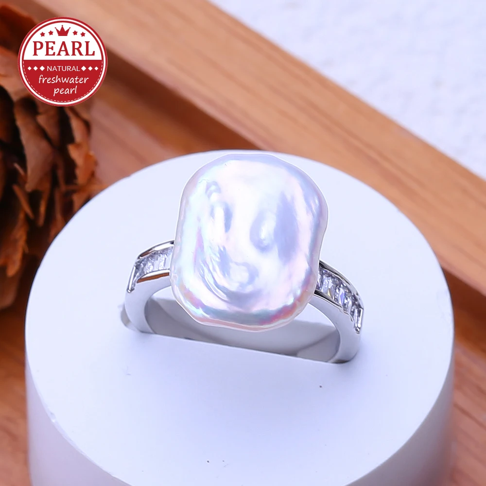 FENASY Big Baroque Natural Freshwater Pearl Gold Silver Color Rings For Women Elegant Birthday Gifts for Girlfriend and Mother view 5