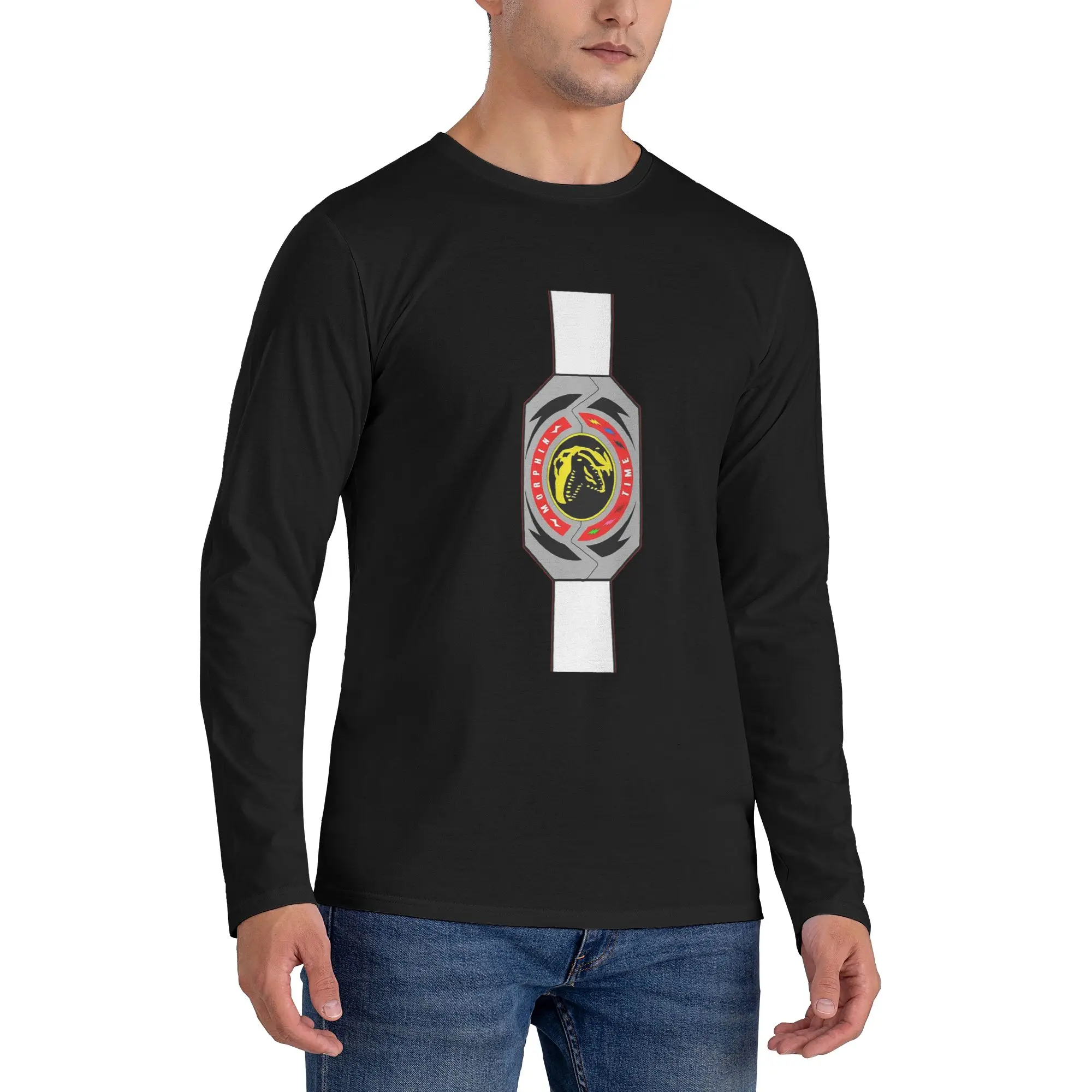 

Red Ranger Morphin Coin Men's Long Sleeved T-shirt Casual Round Neck T shirts Spring and Autumn Men tops