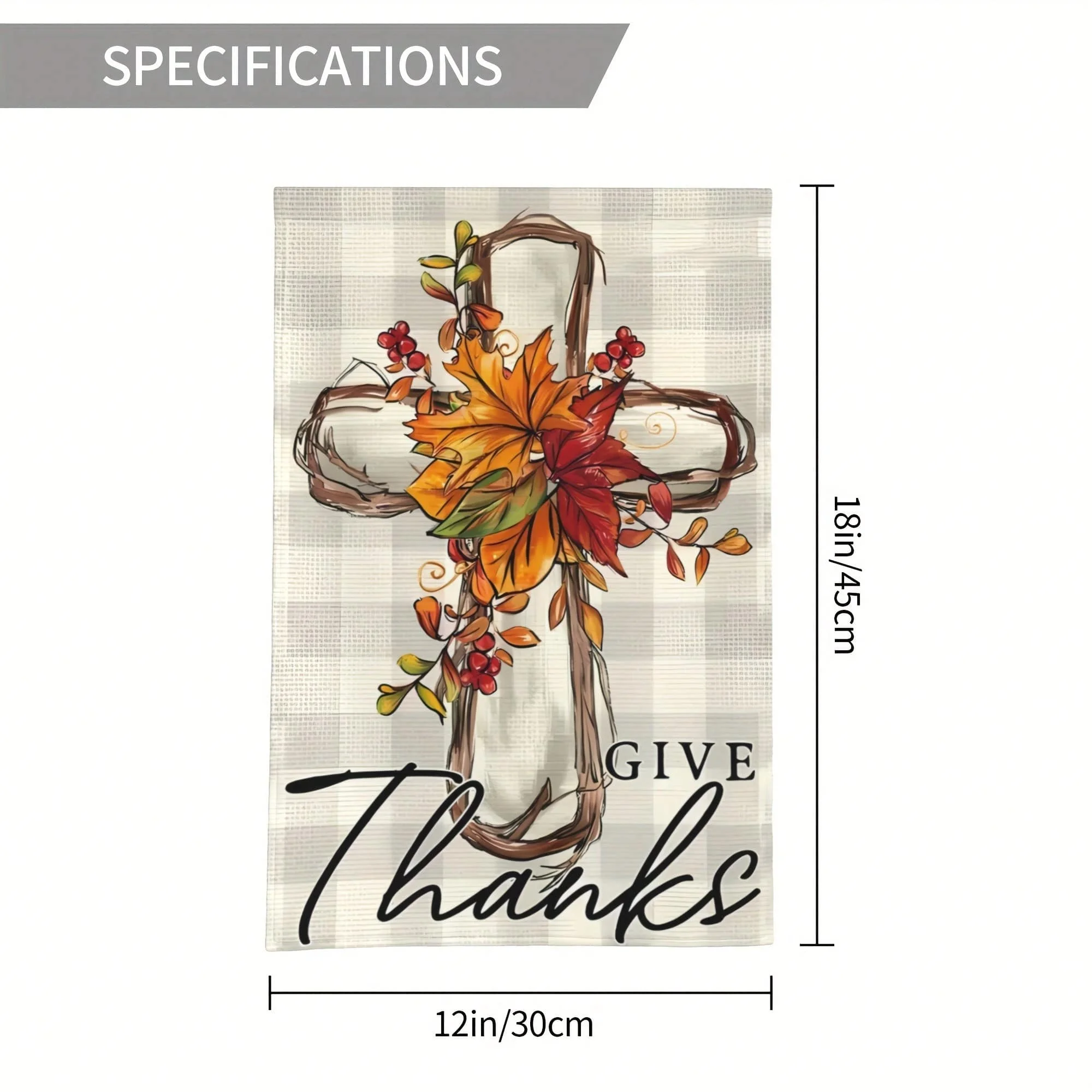 1PC 12x18in Fall Thanksgiving Garden Flag, Double Sided Cross & Leaves Design, Polyester Outdoor Yard Decor (No Flagpole) - Detail 1