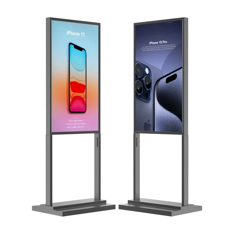 Ultra Thin Dual Screen Floor Standing LCD Advertising Player Kiosk Vertical Totem Digital Signage Display 32 43 50 55 Inch