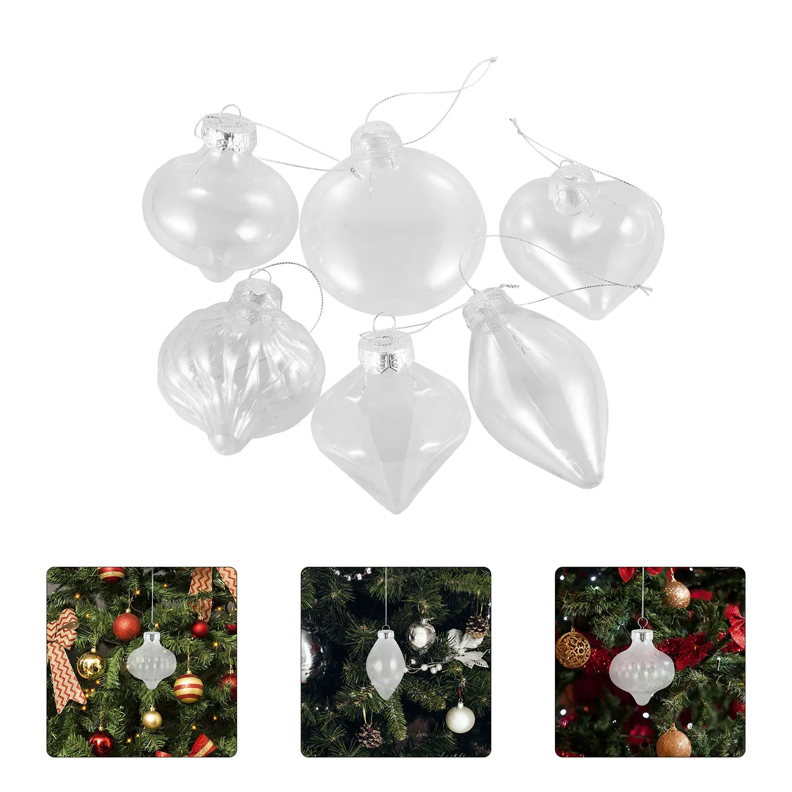

6Pcs Clear Plastic Christmas Balls Light Bulb Shape Hanging Ornaments Fillable Xmas Tree Decorations DIY Crafts