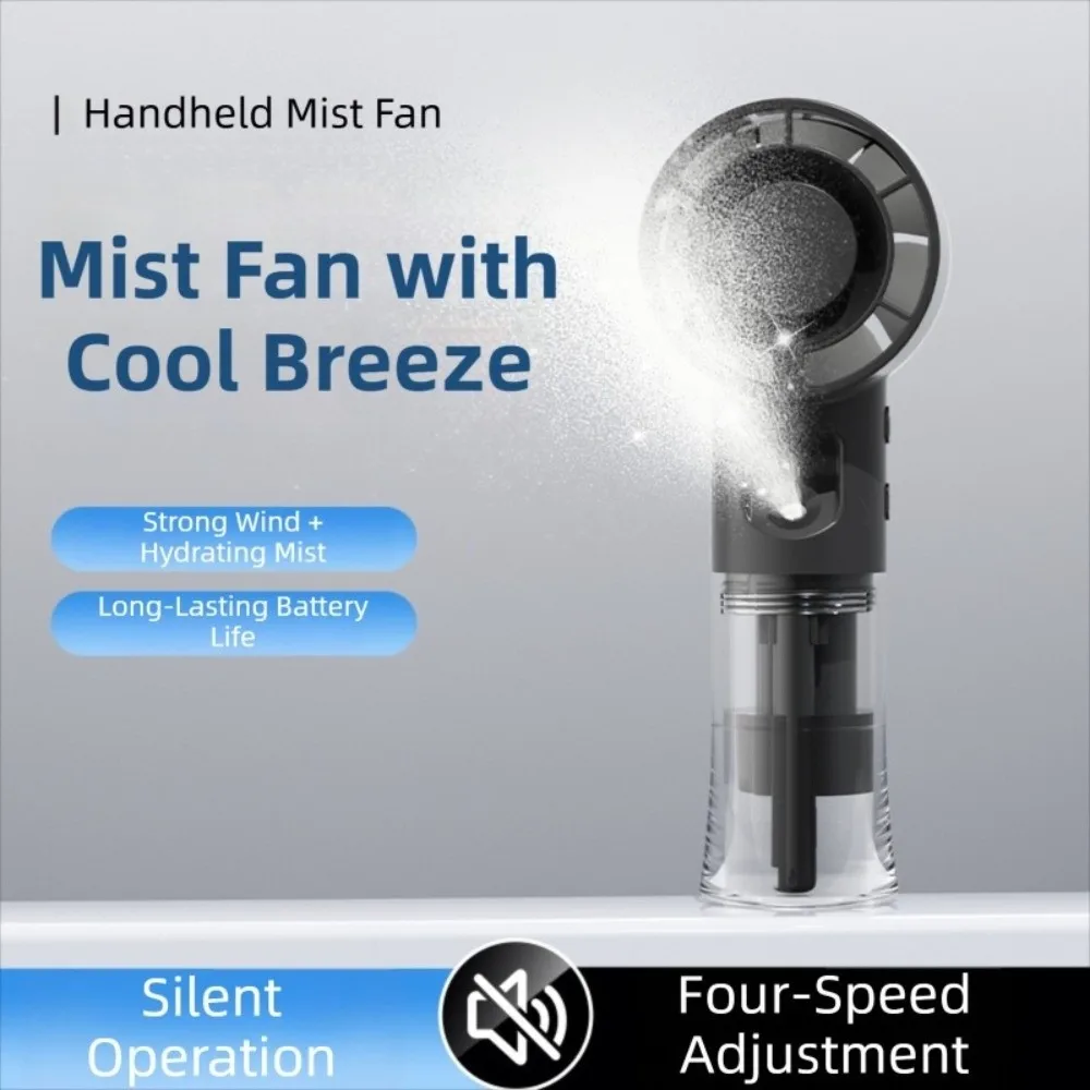 USB Rechargeable Portable Handheld Misting Fan with 4 Adjustable Speeds Long-Lasting Battery Mini Spray Fan Low Noise Operation