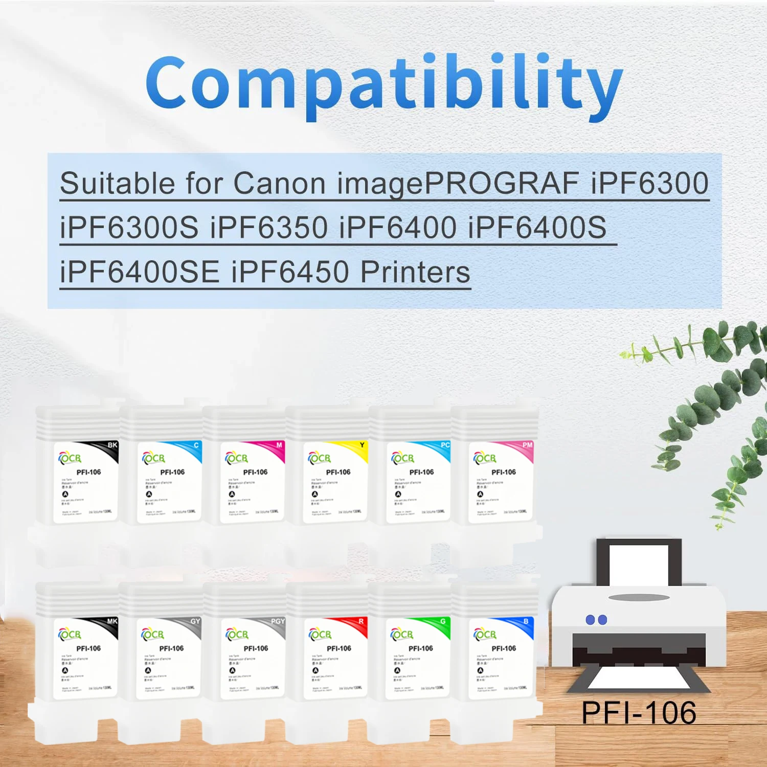 PFI-106 Refillable Ink Cartridge Replacement For Canon ImagePROGRAF iPF6300 iPF6300S iPF6350 iPF6400 iPF6400S iPF6450 Printers