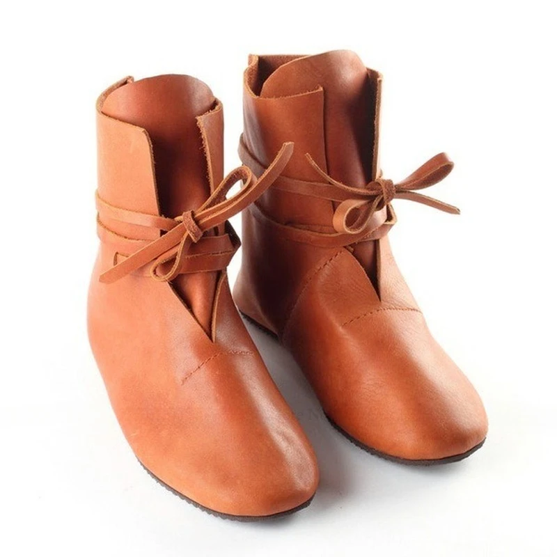 Halloween Pirate Boots Medieval Punk Men Knight Prince Elf PU Shoes Gothic Vintage Bandage Short Ankle Cosplay Costume Props