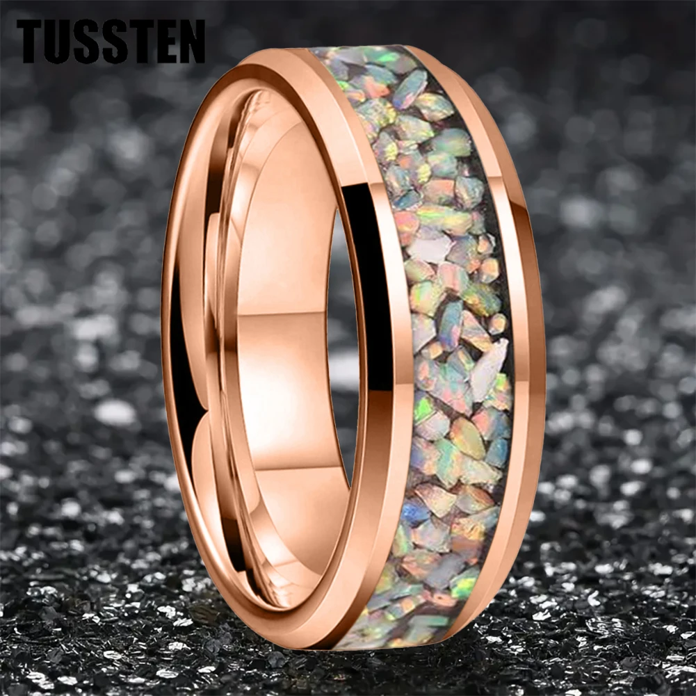 Dropshipping TUSSTEN 6/8MM Color Opal Ring Nice Women Tungsten Engagement Wedding Band  Trendy Jewelry Comfort Fit