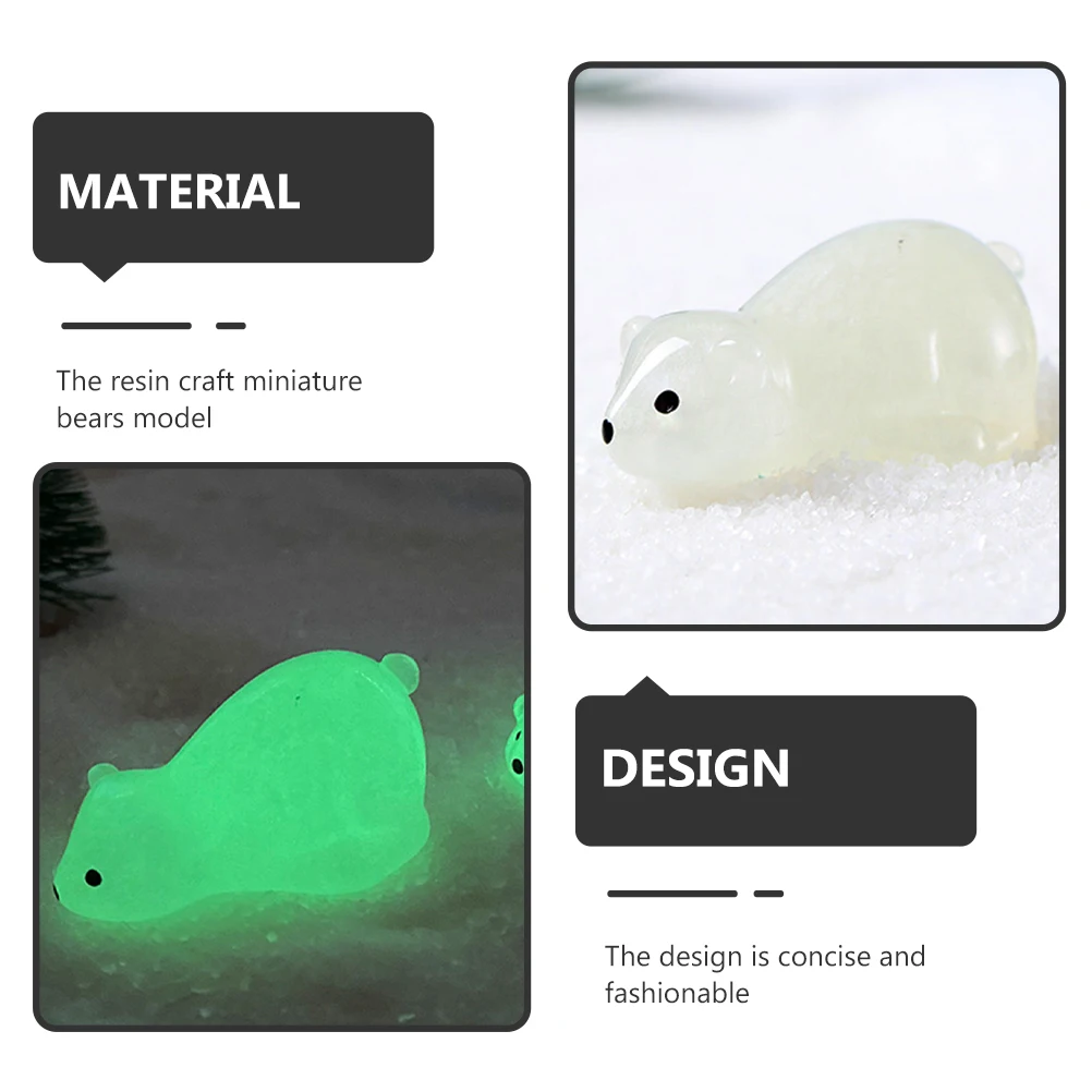 

20 Pcs Night Glow Polar Bear Statue Miniature Decor Resin Craft Arctic Animals Figurines Glow Decorations