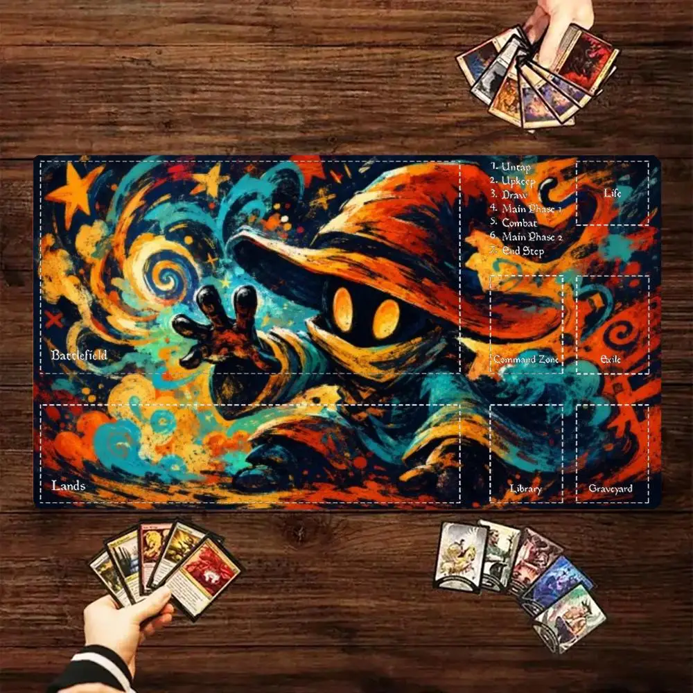 Vintage Swirl Graffiti Wizard Mage Large MTG Playmat TCG Battle Mat Anti-Slip Durable Stitched Edge Commander tapete magic mtg