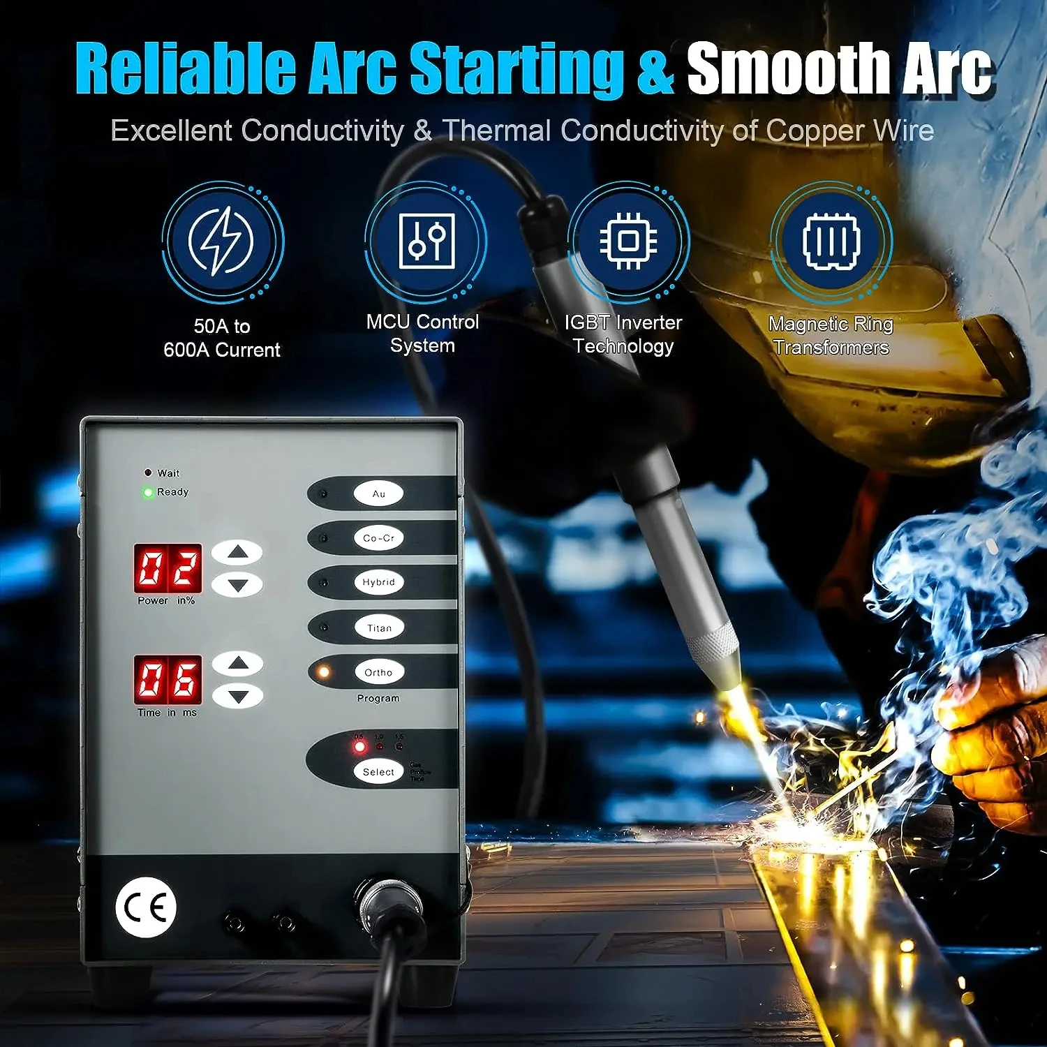

100A Spot Argon Welding Machine for Jewelry Soldering with Automatic Numerical Control Touch Pulse Argon Arc Function