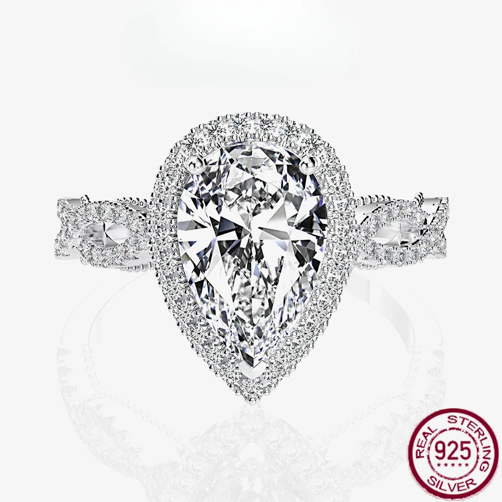 High End Redion Diamond Bottom 8 * 12 Diamond Ring Female Lead Diamond 2-carat Set Ring S925 Silver Wedding Jewelry