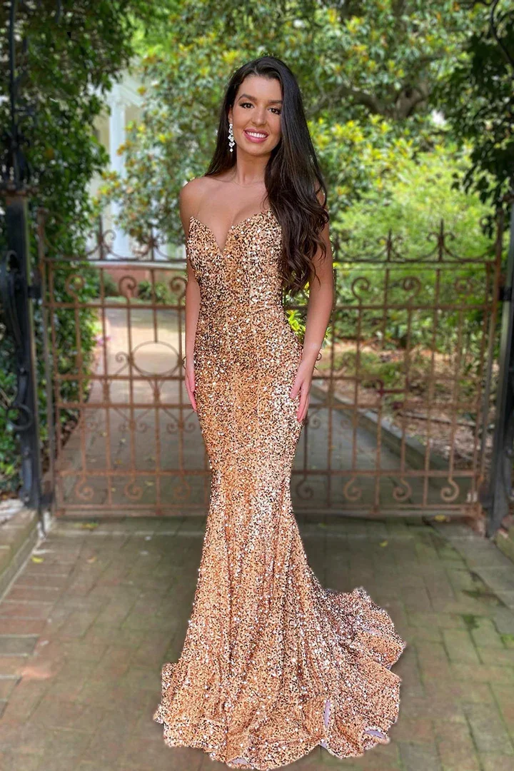 Vinca Sunny Vrouwen Off-Shoulder V-hals Pailletten Mermaid Avondjurk Prom Gown Party Lange Mouwen Formele Prom Dresses 2023