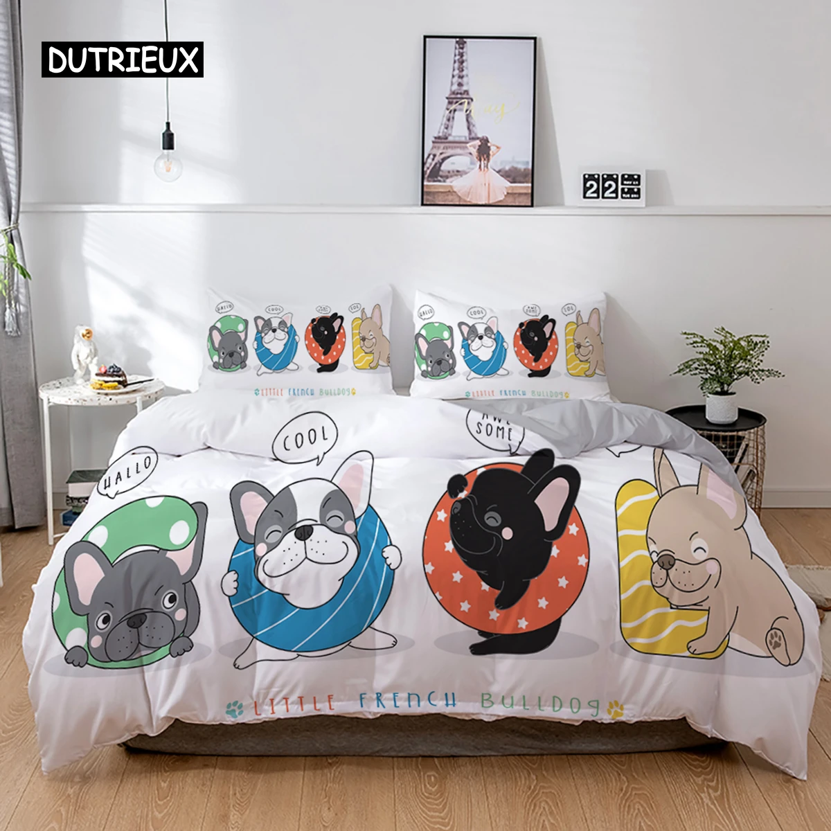 

3D Dog Bedding Set Cute French Bulldog Puppy Duvet Cover Sets Cartoon Bed Cover Pet Animals Home Textiles Queen 2/3Pcs King Full