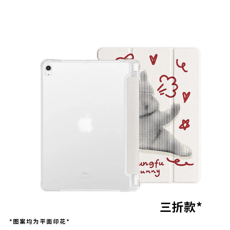 Cute Kung Fu Rabbit Girl Fun Y-Fold Tablet Case For iPad Pro 11 12.9 13 A16 M2 M4 M3 M5 5/6/7/8/9/10/11th Mini Air 3 4 5 6 Cover