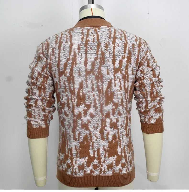 Men New Cardigan Sweaters Coat V Neck Full Sleeve Single Breasted Print Knit Thick Coats Casual Loose Open Stitch Autumn Winter