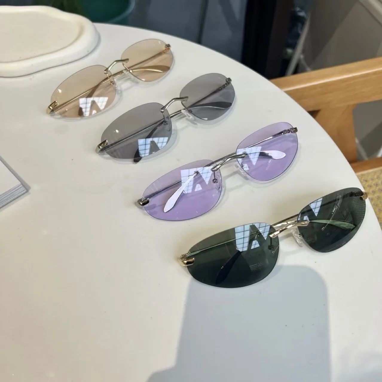 UV400 Rimless Shades, Cat Eye Minimalist Sunglasses Unisex, Lightweight Versatile Eyewear, Gallery & Commute Essential