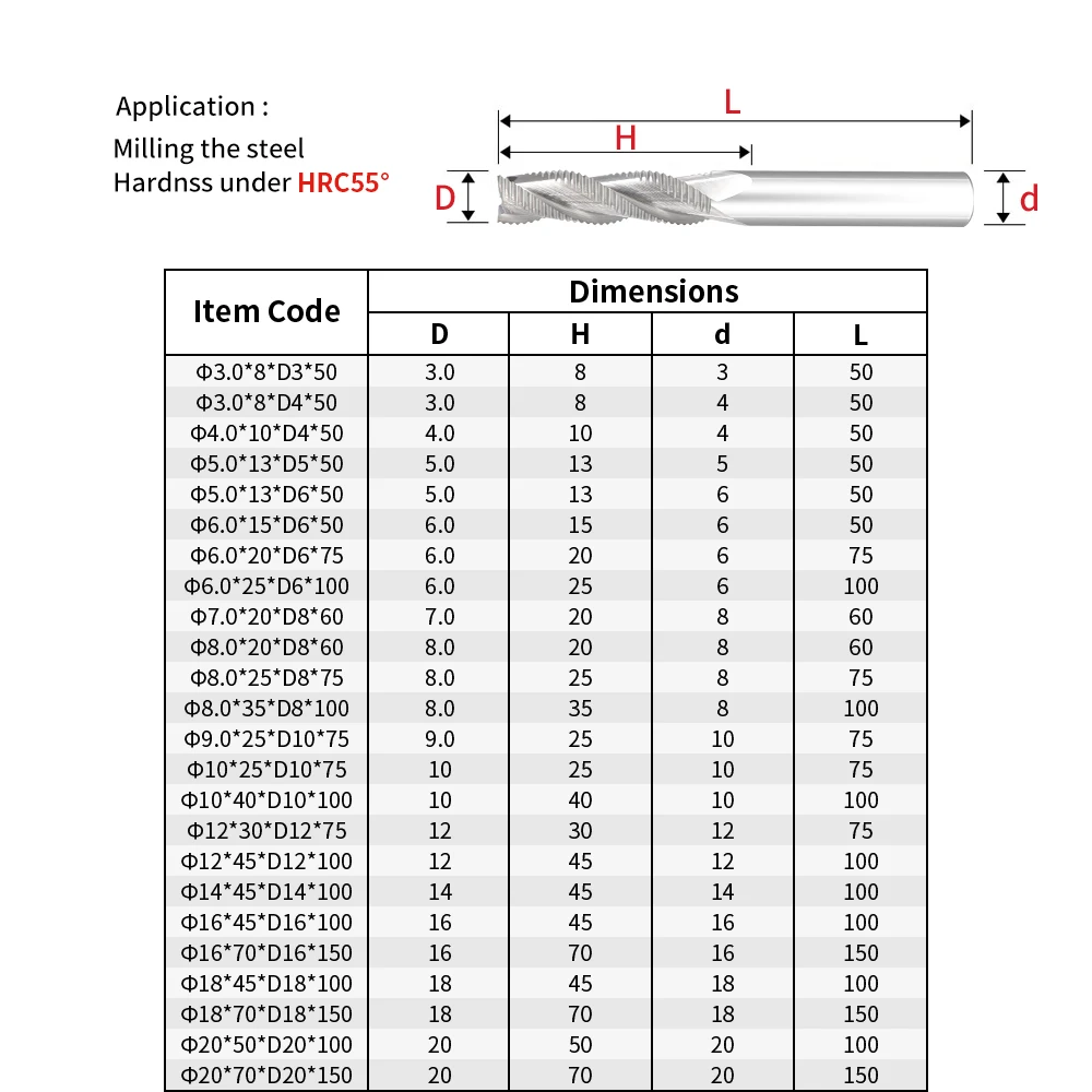 VACK HRC55 Roughing End Mill Carbide 3Flutes for Steel Iron Aluminum Acrylic Wood Milling Cutter 6 10 12mm CNC Milling Tools