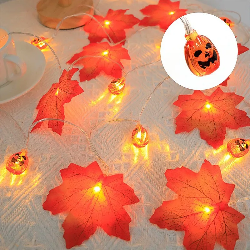 Autumn Artificial Maple Leaf Pumpkin LED String Light Fairy Lights Thanksgiving Garland Halloween Home Wall Hanging Garden Decor