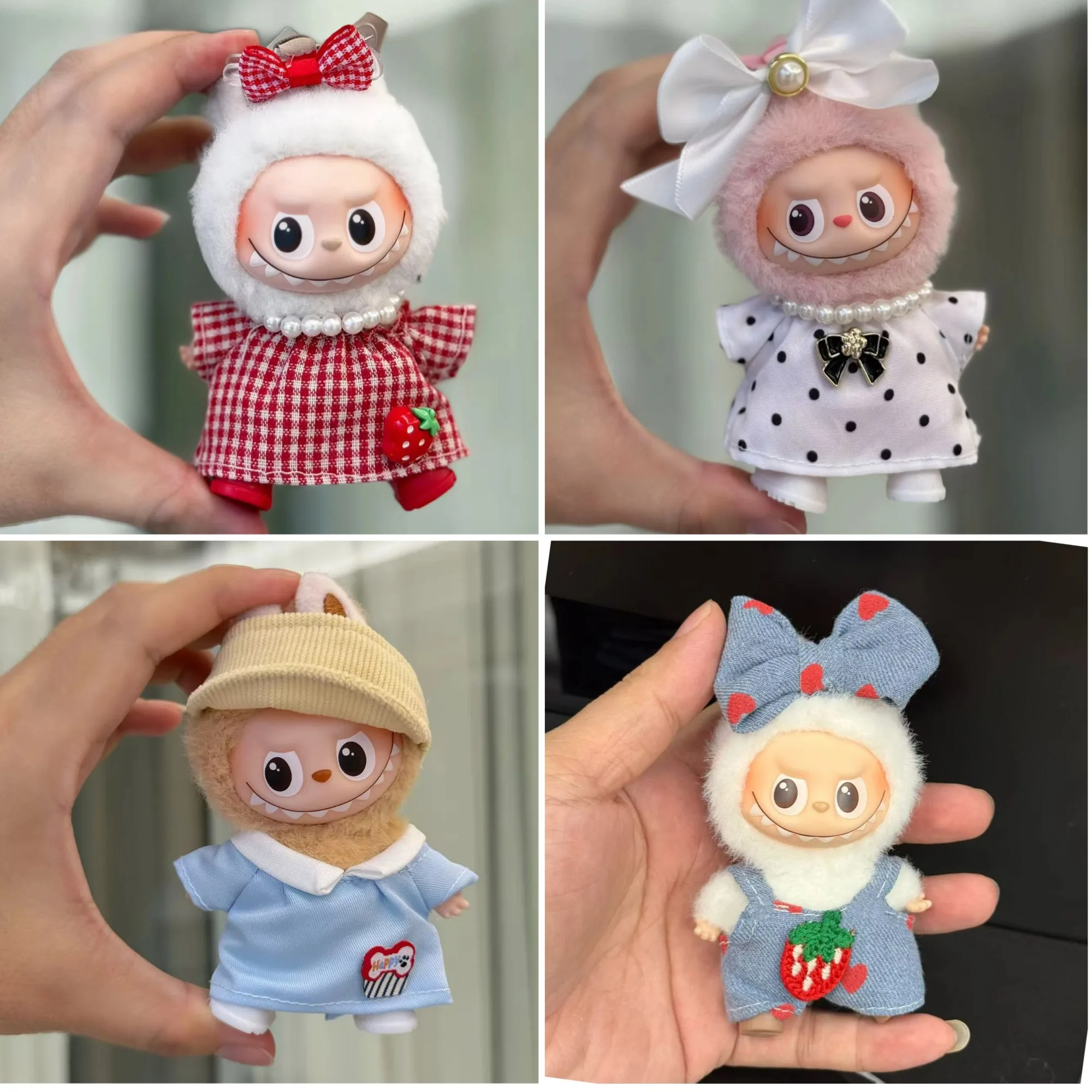 

Mini Labubu 4th Gen Clothes 10cm Clothes Only For Sale Strawberry Red Plaid Skirt White Polka-Dot Skirt Set