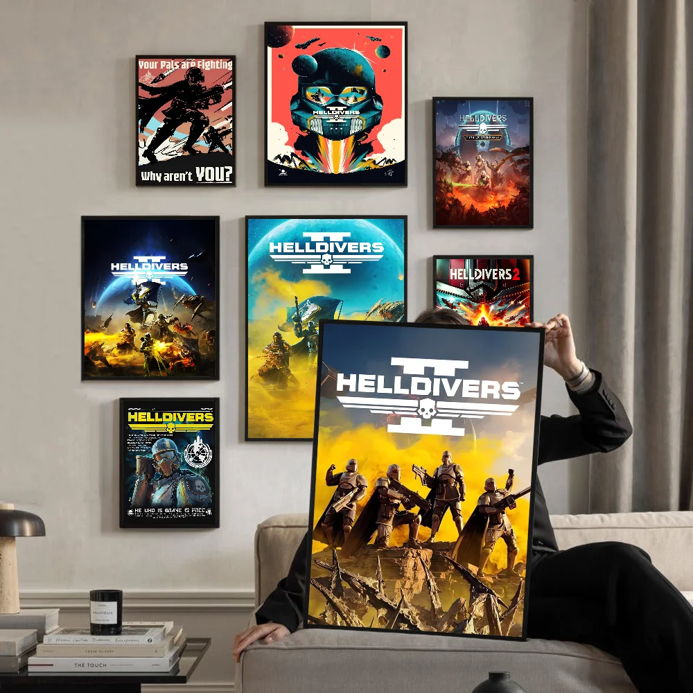 HD2 สำหรับผู้ชื่นชอบเกม Helldivers II: โปสเตอร์สติกเกอร์สไตล์อนิเมะที่เหมาะกับการตกแต่งห้องของคุณ