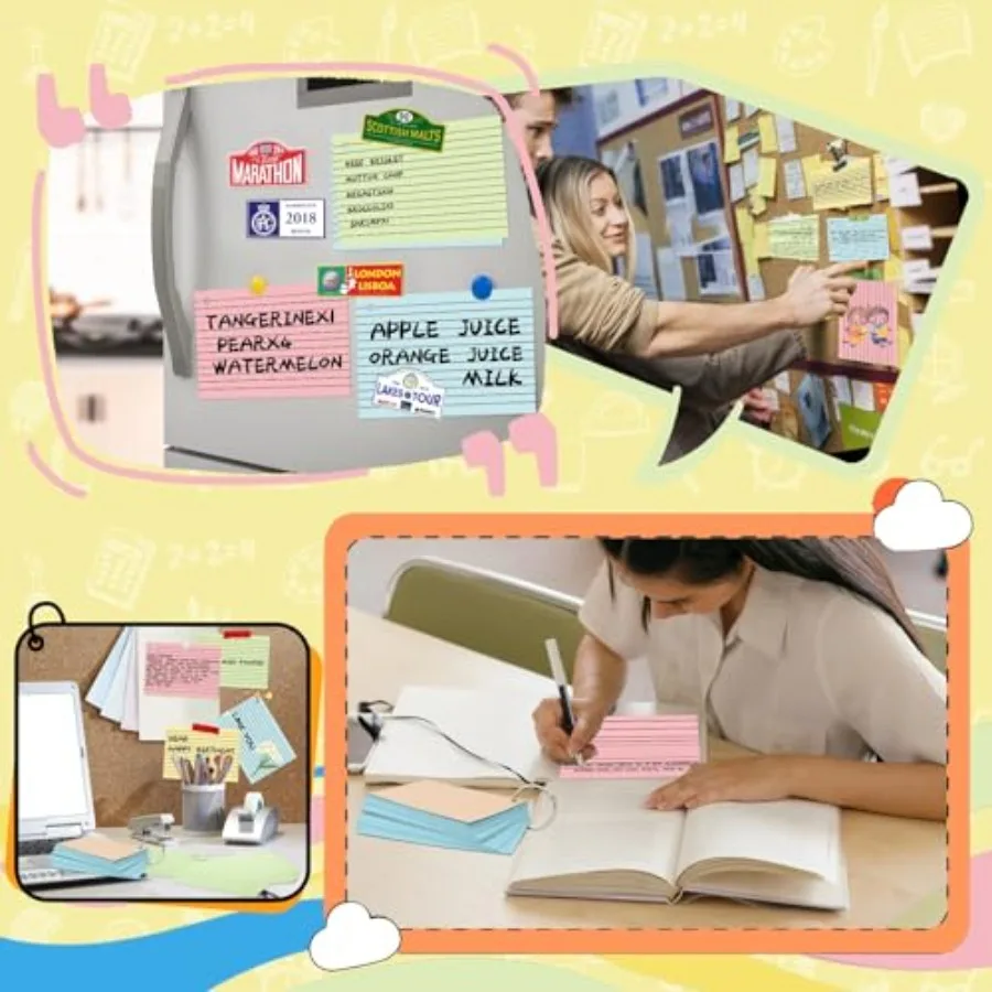 Gekleurde indexkaarten 3x5 inch flashcards met ring 4 kleuren zwaar gewicht gevoerde gelinieerde notitiekaarten voor studeren op kantoor, school en ho