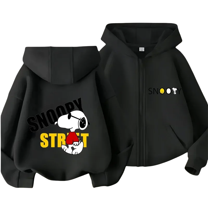 Snoopy Design Kids Zipper Hoodie Cartoon Print Autumn/Winter Long-sleeved Sweatshirt Casual Top For Boy And Girl Outdoor Jackets