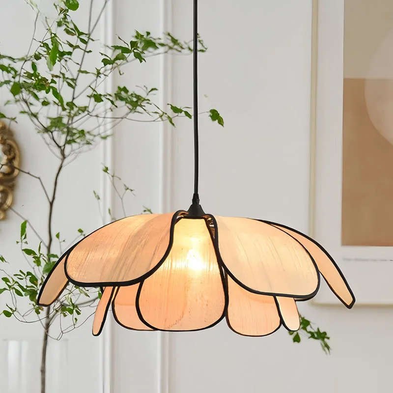 Japanese Medieval French Cream Petal Hanging Lamp Flower Chandelier Nordic Dining Room Living Room Bedroom Bedside Lighting