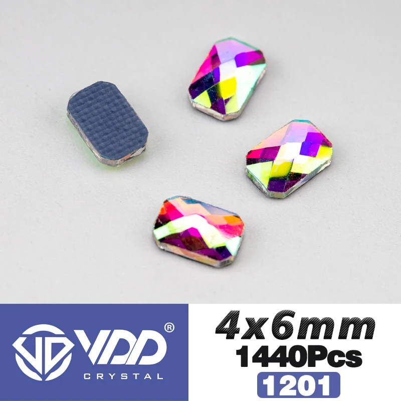 VDD Wholesale 1440Pcs Rectangle Glass Rhinestones Crystal AB Flatback HotFix Strass Shape 3D Stones For Nail Art DIY Decorations