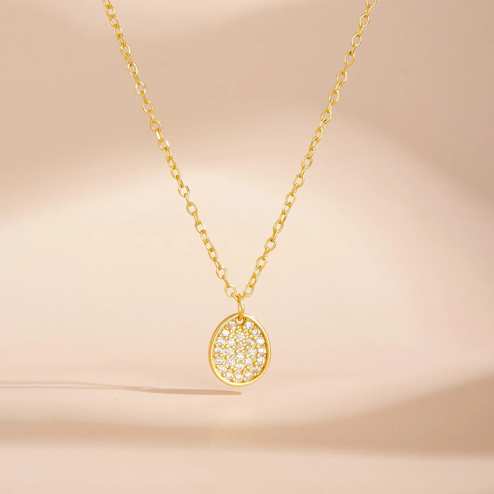 VEWANT 925 Sterling Silver Zircon CZ Oval Disc Pendant Long Necklace 2026 Luxury Jewelry Rock Punk Fine Gift for Women