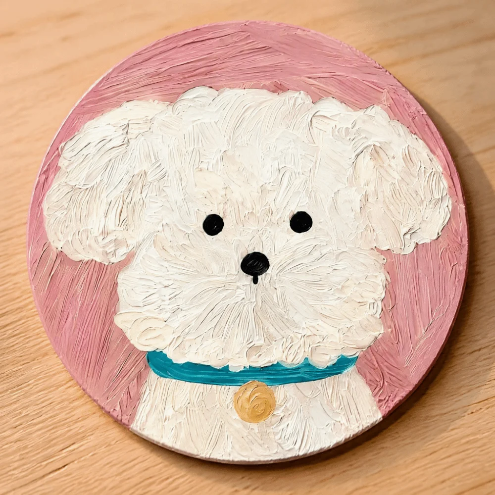 6pcs/set Wooden Coffee Coaster Set Heat Resistant Decorative Non Slip Drink Mats Table Mats 10cm Puppy Round Coasters