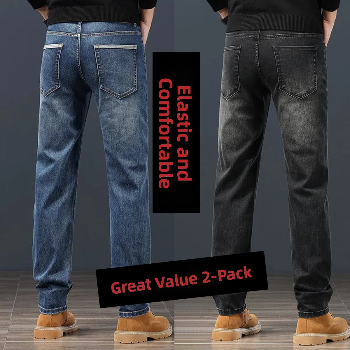 

Мужские джинсы свободного кроя, эластичные, прямые, осенне-зимние, повседневные, из хлопкового денима, со средней посадкой, на молнии, износостойкие