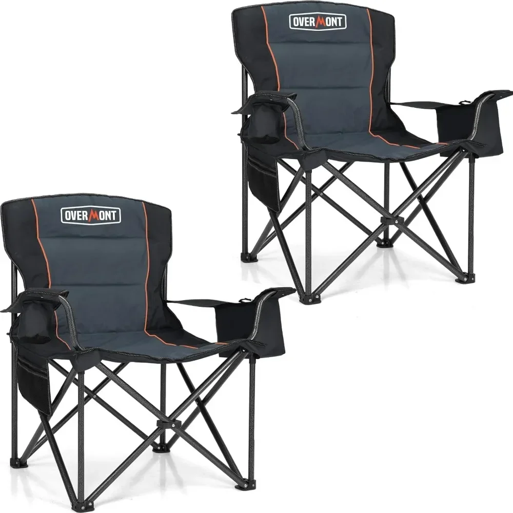 Oversized Folding Camping Chair 2Pack - 450lbs Support with Padded Cushion Cooler Pockets - Heavy Duty Collapsible Chairs