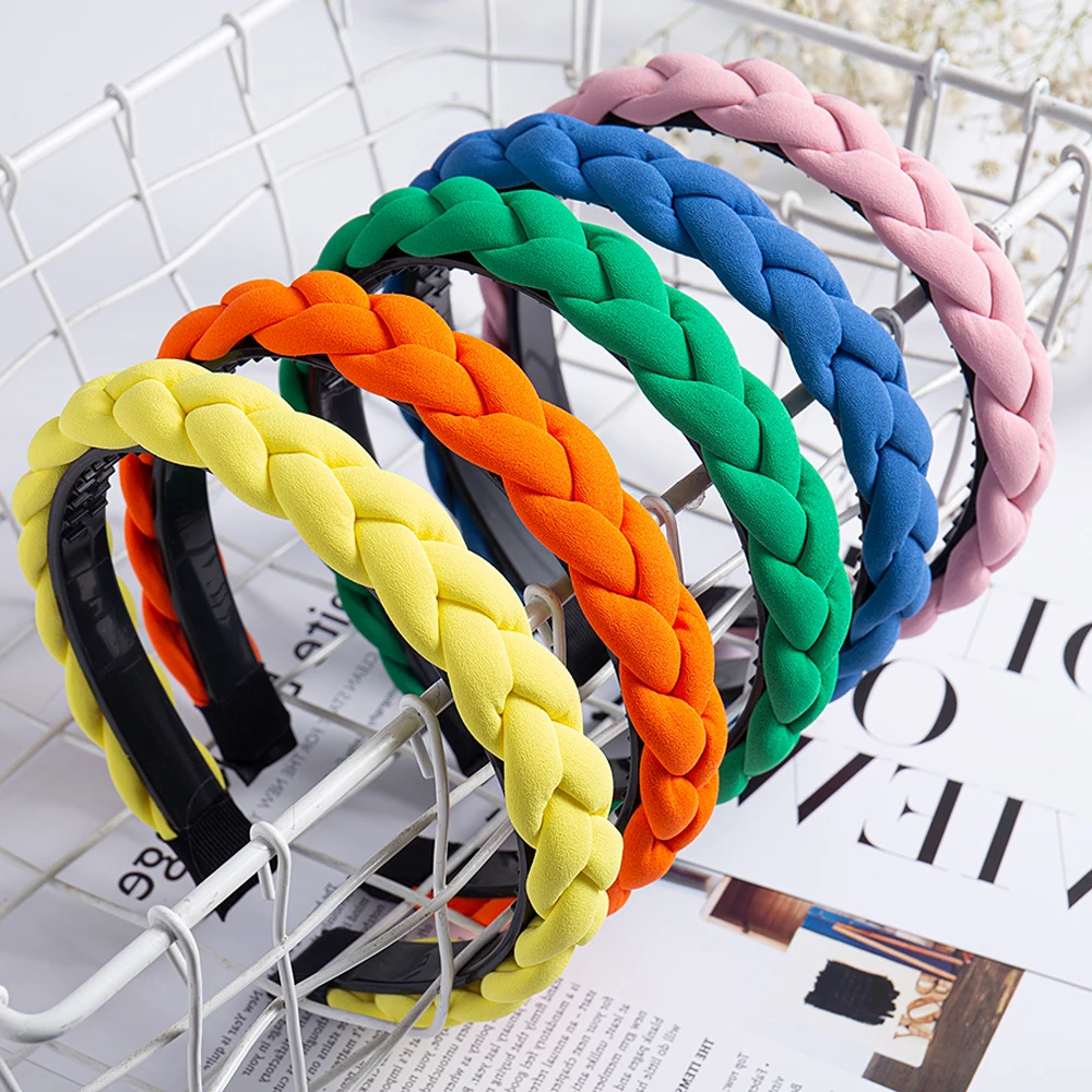 Fashion Solid Color Braid Hairbands For Women Weaving New Non-slip Headband Wide Hair Hoop Bands Bezel Hair Accessories Headwear