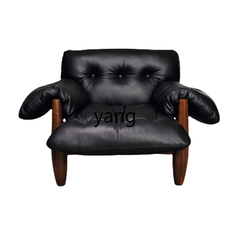 CX Solid Wood Leather Couch Combination Home Living Room Creative Pull Buckle Armchair Balcony