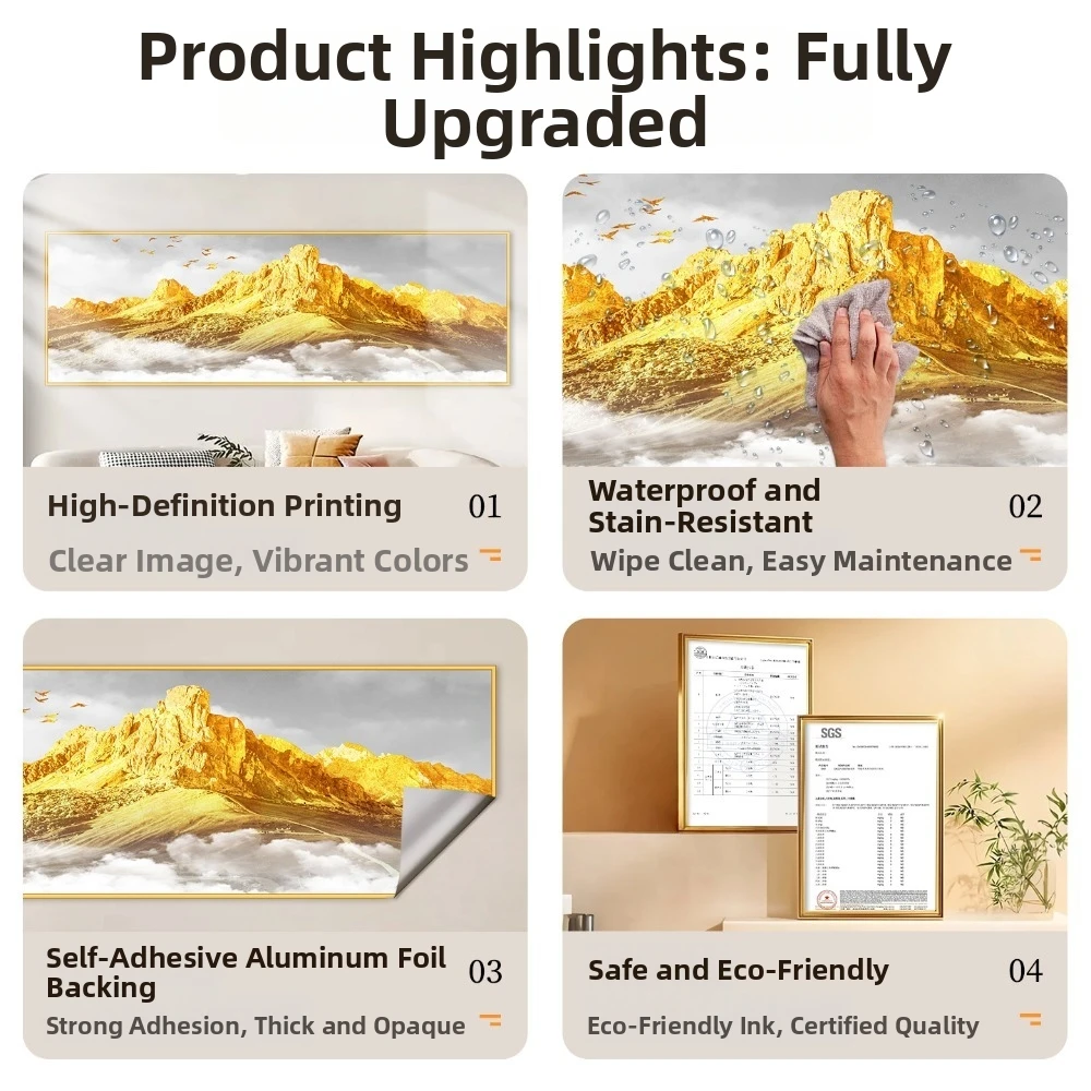 Mountain Landscape Bedroom Wall Stickers Golden Sunrise Modern Style Bedside Decorative Paintings Long Horizontal Format