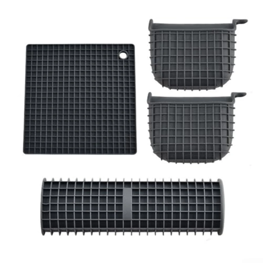 For Baking Black Silicone Oven Mitts Easy Clean Silicone Trivet Mats Pot Handle Covers Heat Resistant Silicone Dishwasher Safe