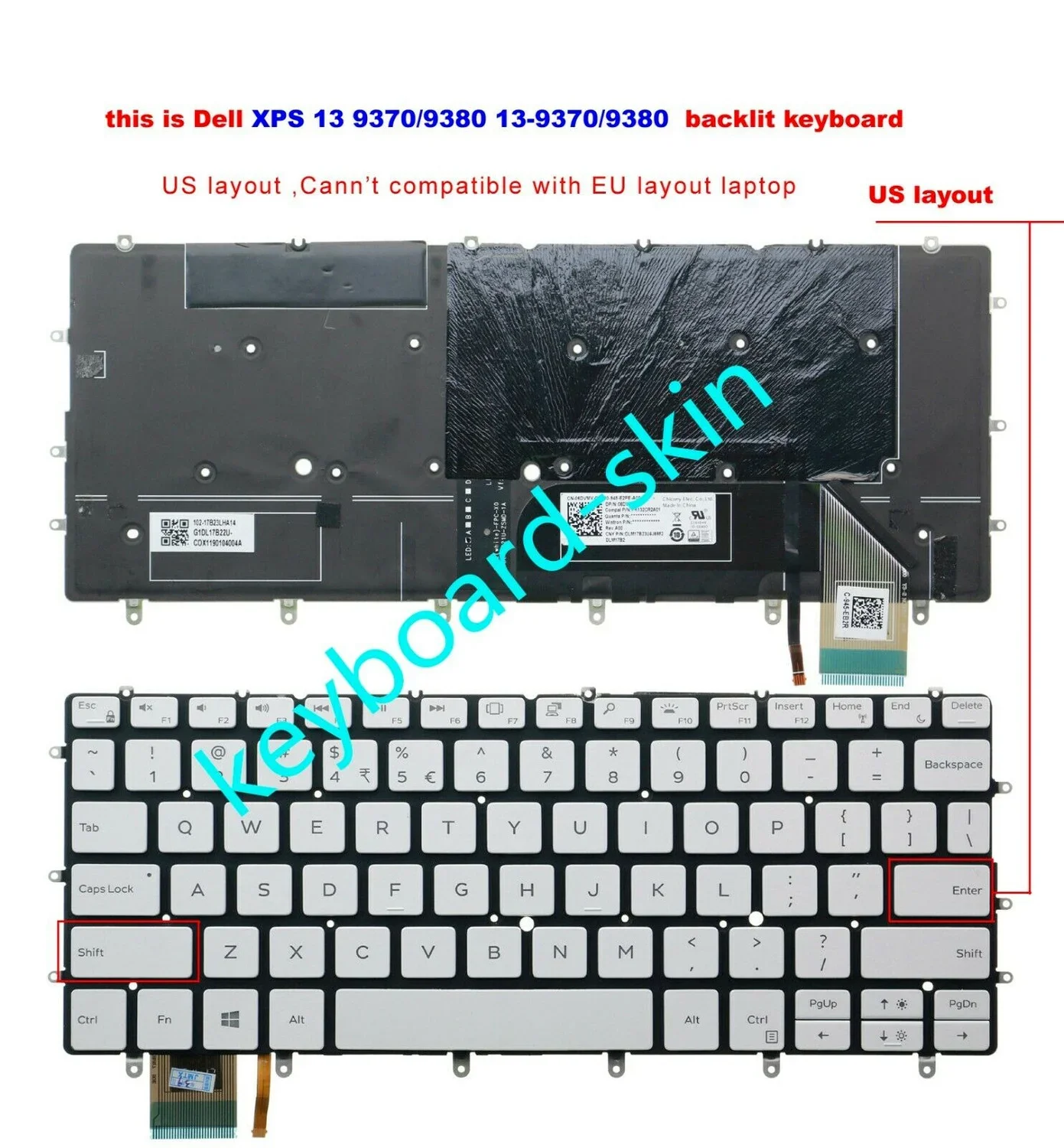 New US Backlit white Keyboard  for Dell XPS 13-9370/9380,13-9370 13-9380 series laptop