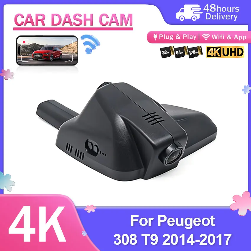 Plug and Play 4K Dual Dash For Peugeot 308 T9 2014-2017 Night Vision Dash Camera DVR Car Dashcam