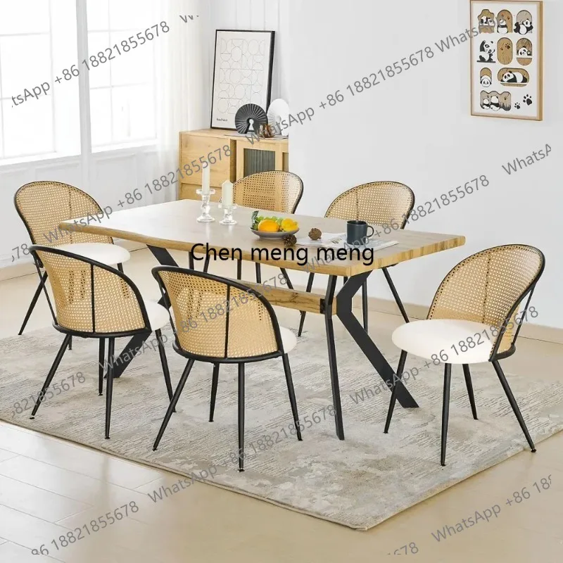Dining Chairs Set of 6, Mid Century Modern Dining Room Chairs with Rattan Back, Faux Leather Kitchen Dining Chairs Customized